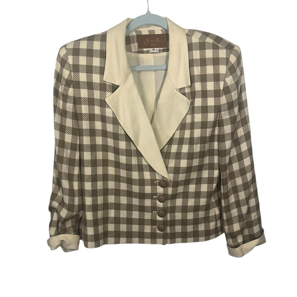 Saville Vintage Brown and Cream Checkered Blazer with Contrasting Lapel
